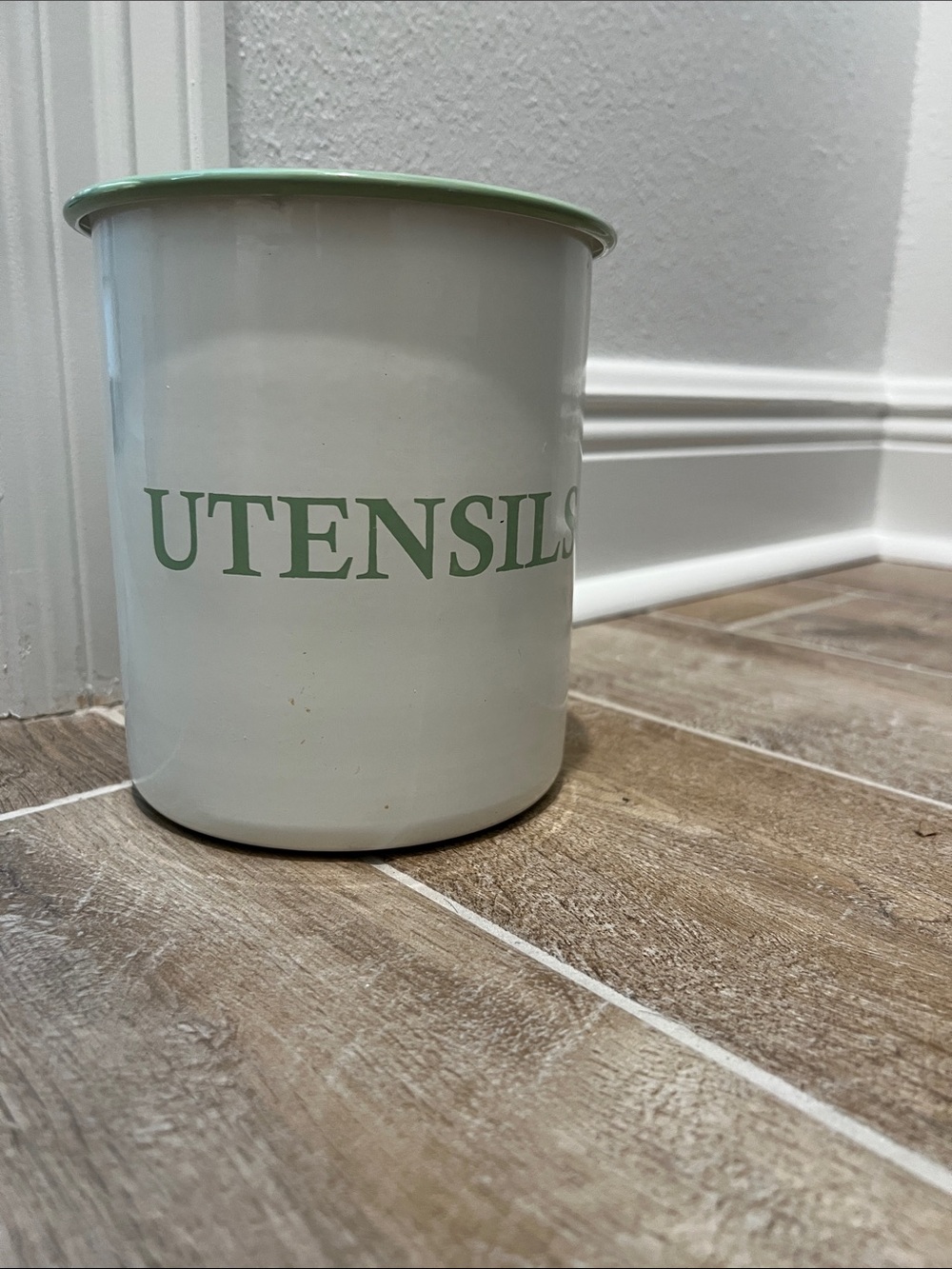 Kitchen Utensil Holder - White with Mint Green Accents